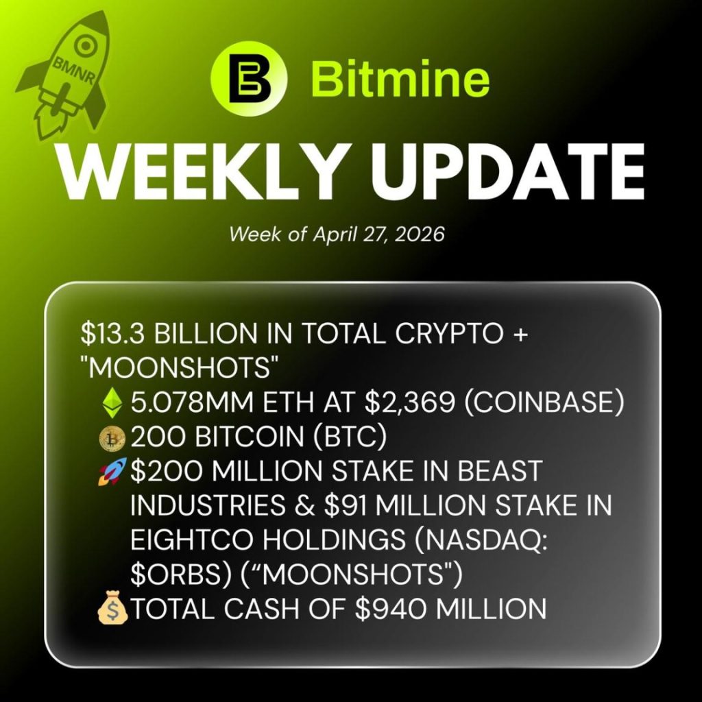 MBitmine Immersion Technologies Reports ETH Holdings Of 5.078M Tokens, Total Assets At $13.3B MBitmine Immersion Technologies Reports ETH Holdings Of 5.078M Tokens, Total Assets At $13.3B